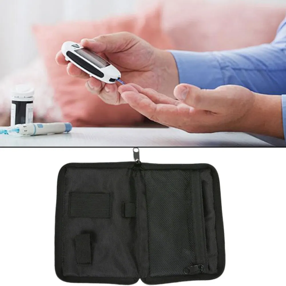 1 Piece Black Zippered Storage Bags Instrument 16x11cm Portable Glucose Monitor Pouch Black Cloth Organizer Blood Meter