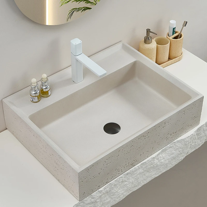 

Japanese platform basin wash basin creative basin travertine rectangular art wash