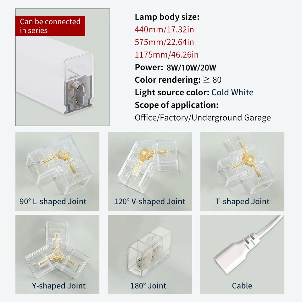 LED Hexagon Garage Lights Lamp Lighting Tube 8W 10W 20W AC85-265V Cold White Safety For Garage Factory Market GYM Barn