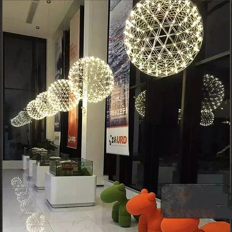 Włochy projektant zmontowane żyrandole Led Spark Ball fajerwerki Loft ze stali nierdzewnej salon zdalna lampa wisząca wystrój wnętrz