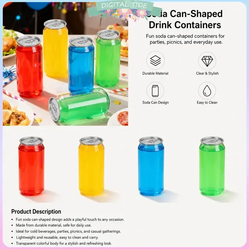 Clear PET Soda Cans with Lids 330ml  Transparent Plastic Beverage Cans for Juice Coffee Bubble Tea Drinks Party Supplies