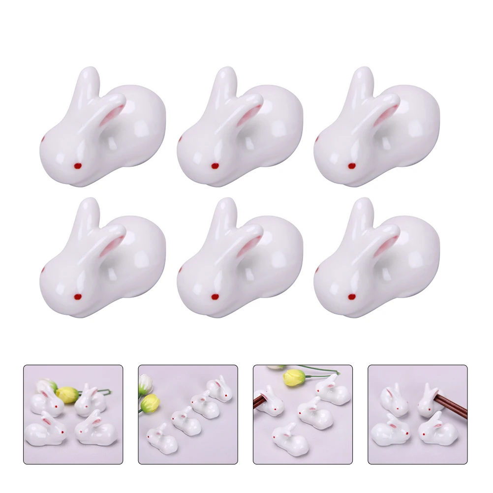 6 Pcs White Rabbit Ceramic naments Adorable Easter Gifts Chopsticks Holders Desk Decorations Tabletop Accessories Storage Racks