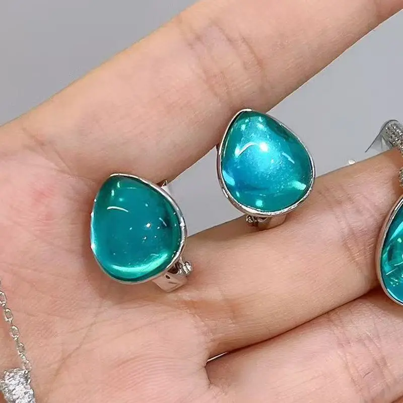 KQDANCE Nuevos Pendientes de Plata 925 con Perlas de Corte Pera en Color Azul Claro y Estilo Candy, con Clips, Joyería Fina de Lujo para Mujer, Regalo.