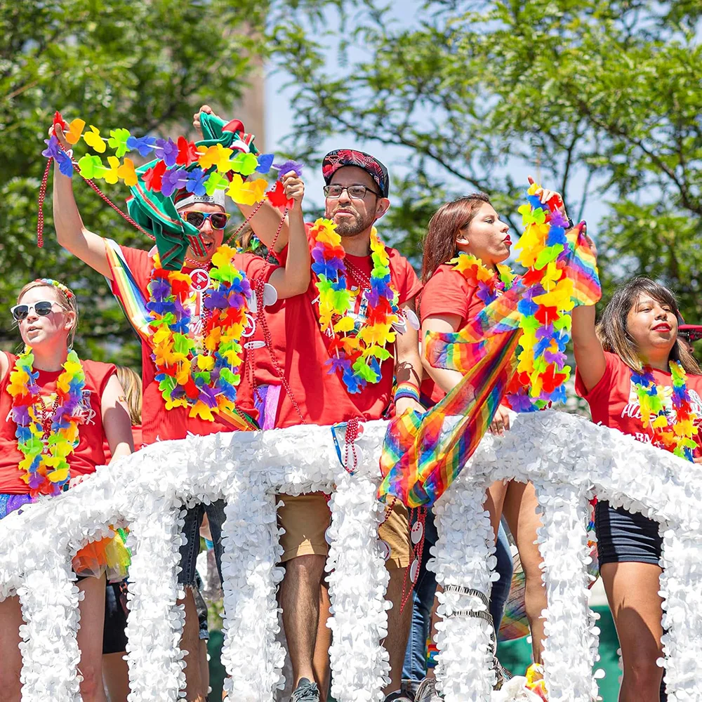 10/15/20 PCS Rainbow Hawaiian Flower Leis Bulk Tropical Luau Party Garland Colorful Floral Lei for Summer Beach Party Decoration