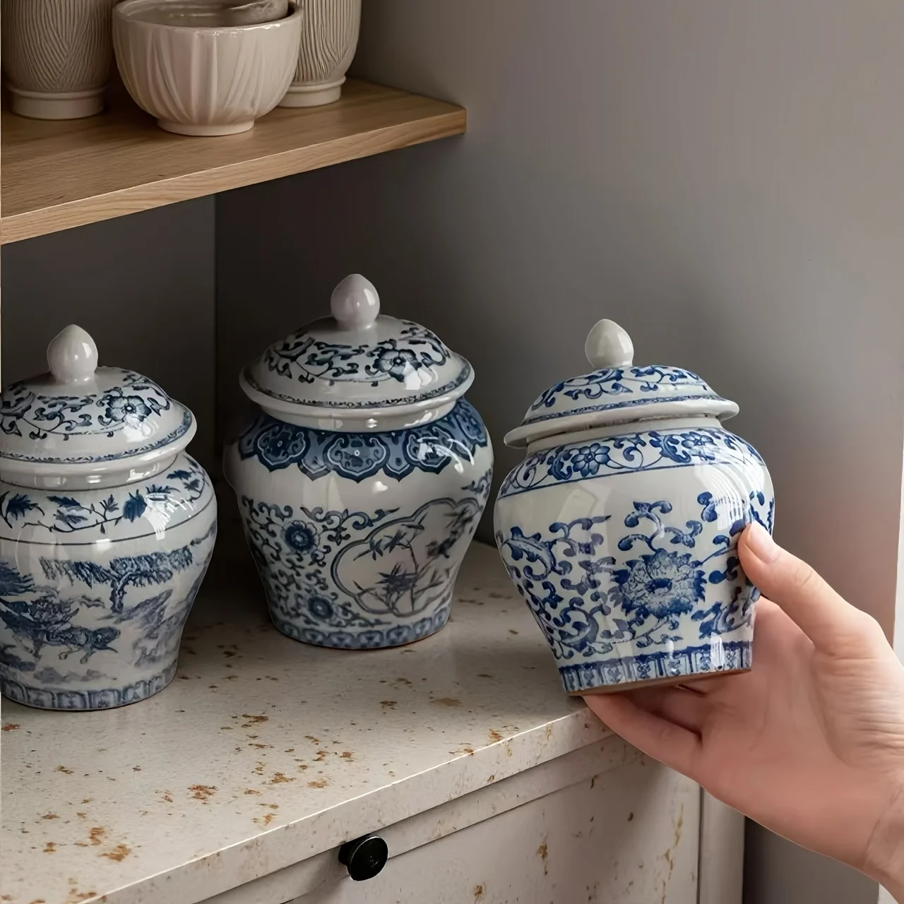 

Винтажная сине-белая фарфоровая банка для хранения кофейных зерен, чая, герметичная керамическая банка, кухонные банки для специй, украшение для дома, гостиной