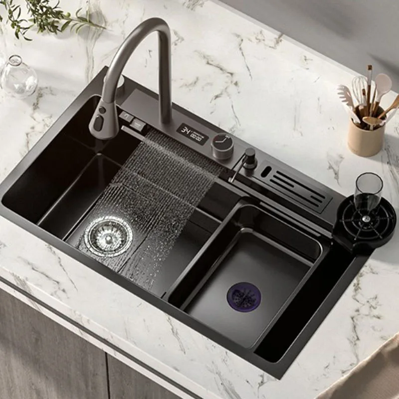 Nano Flying Waterfall Single Sink, Aço inoxidável 304, Bacia do prato do lado esquerdo, Novo produto, 2022