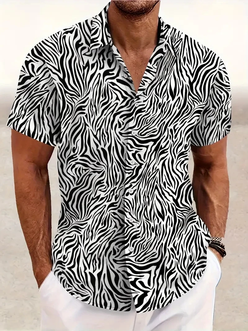 เสื้อเชิ้ตผู้ชายไซส์ใหญ่ แขนสั้น ปกเชิ้ต ติดกระดุม สไตล์ฮาวาย สำหรับฤดูร้อน ใส่ไปเที่ยวทะเล ปี 2025