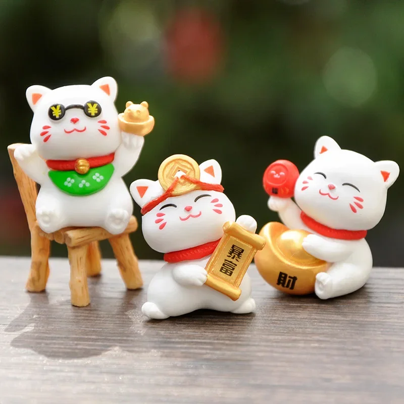 6pcs Chinese Cat Statue Mini Lucky Cat Desk Ornament Living Room Bedroom Desktop Home Decoration
