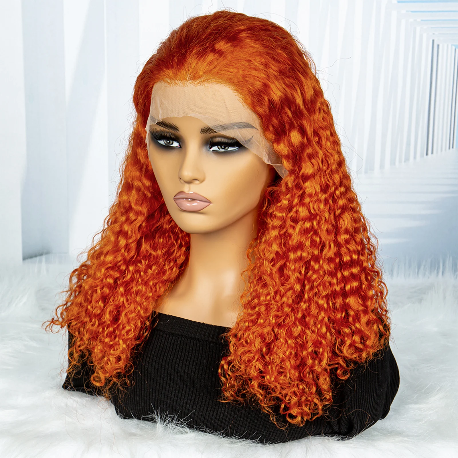 250% Density Ginger 350# 20 Inches Water Wave Human Hair Wigs 13x4 Transparent Lace Frontal Brazilian Hair Wig for Black Women