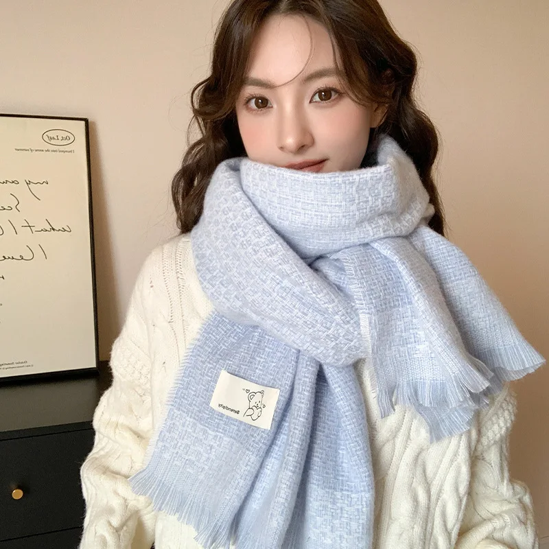 2024 Autumn/Winter New Korean Edition Warm Women's Scarf Simple Soft and Sticky Outer Coat Shawl Student Couple's Cold Scarf