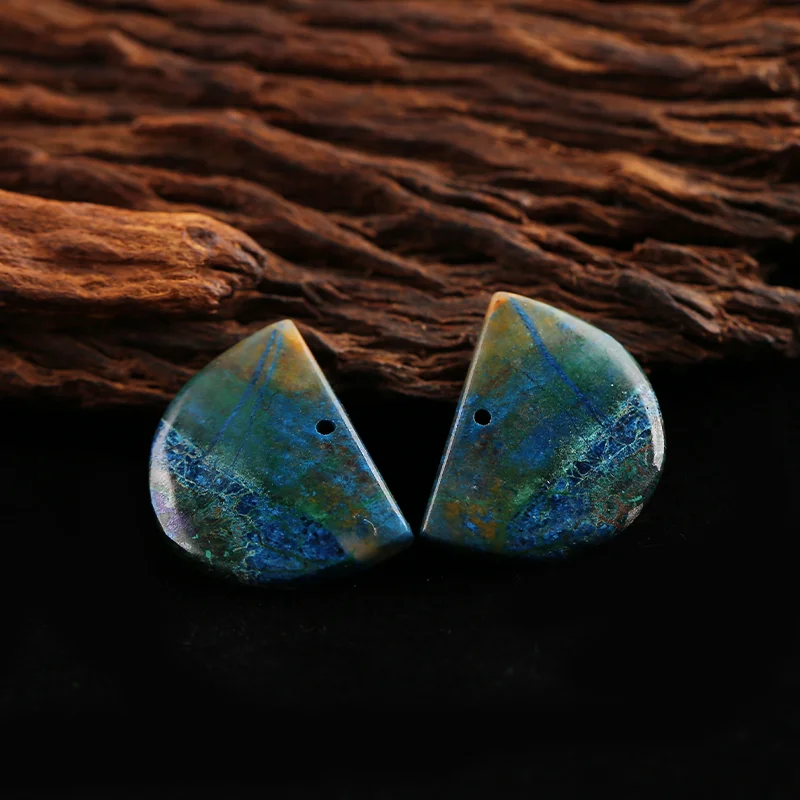 Handmade Natural Stone Chrysocolla Butterfly Wing Trapezoid Earring Bead DIY Making Jewelry Finding 25×21×2mm 5.6g