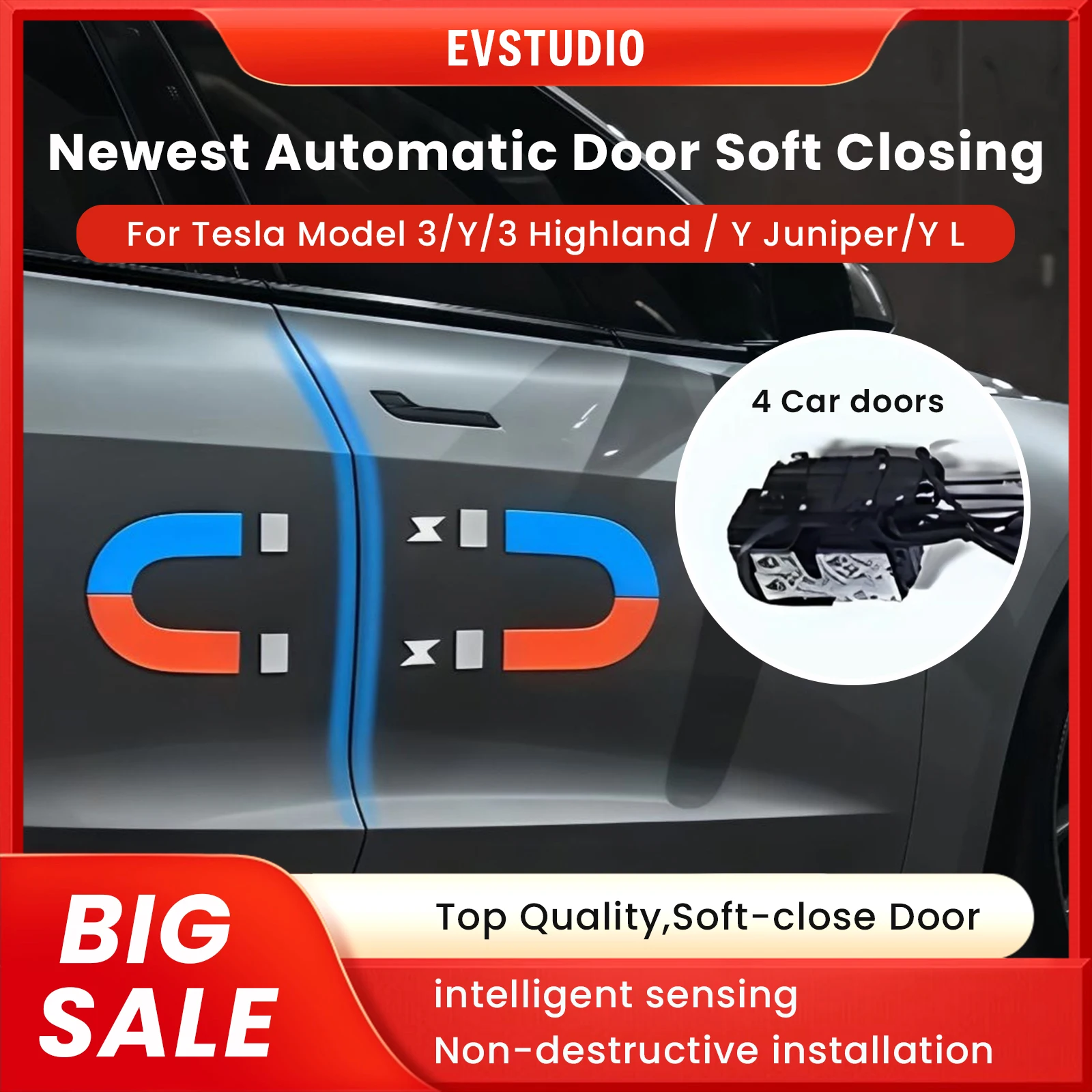 Smart Electric Soft Close Door System for Tesla Model 3/Y/3 Highland/Y Juniper/Y L Automatic Suction Anti-Pinch Protection Kit