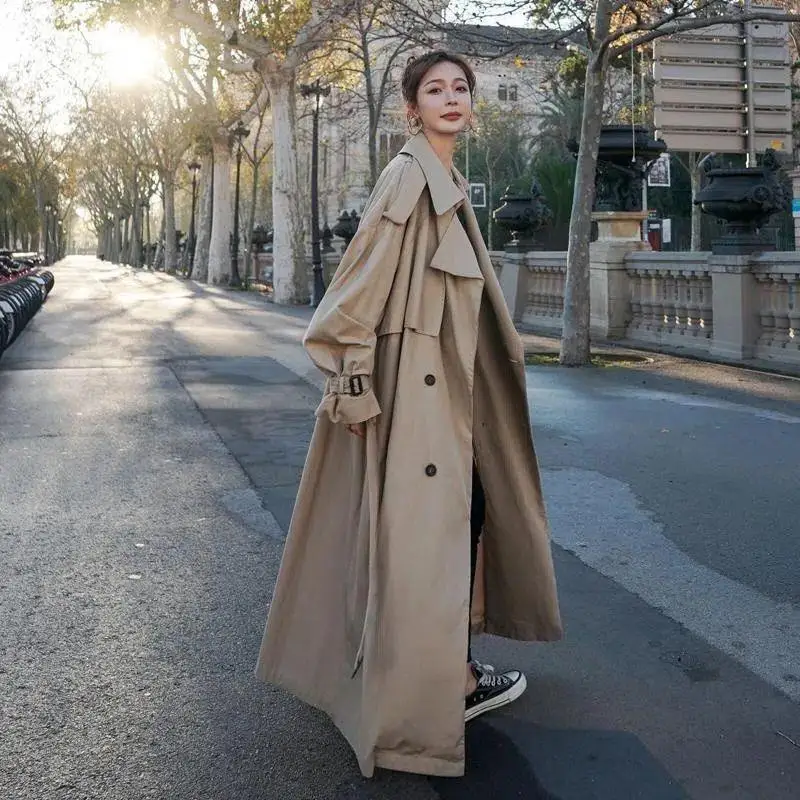 

Женский модный Тренч, новое пальто, весенне-осеннее корейское пальто с длинным рукавом и поясом, однотонные пальто в британском стиле, женская шикарная верхняя одежда