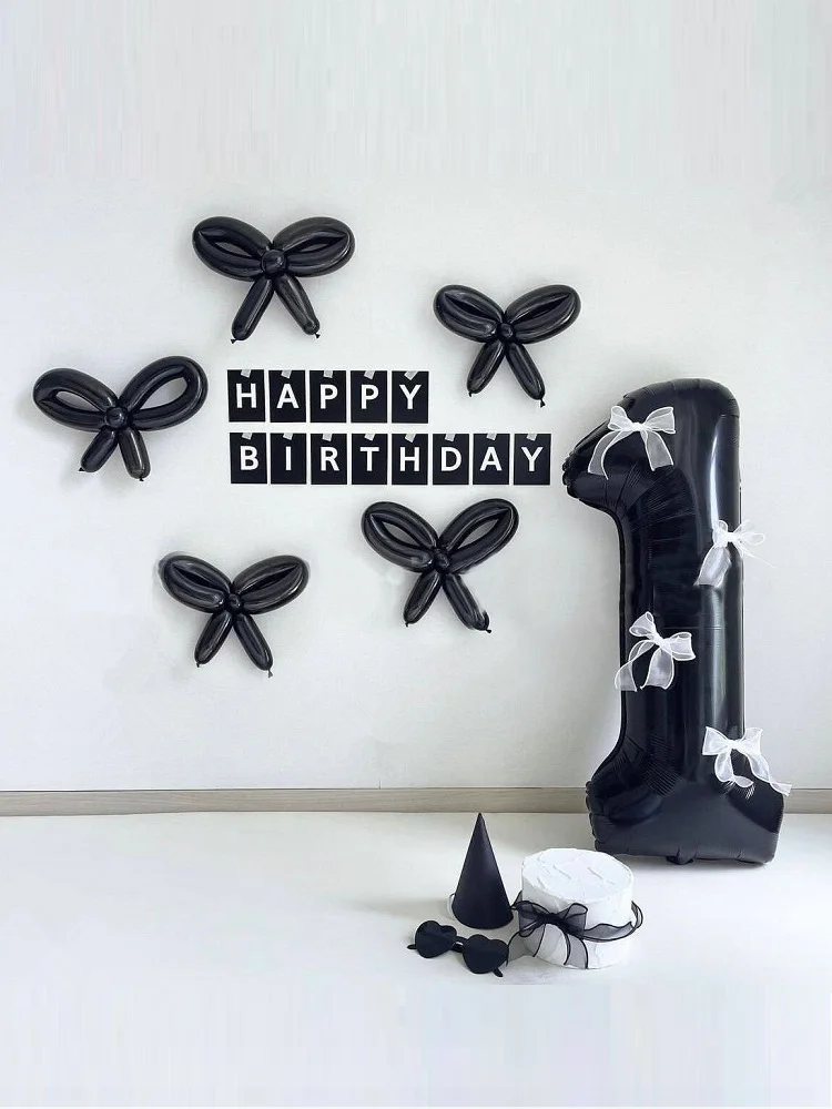 INS Kids 1st 2 3 4 5 6 Year Black White Paper Happy Birthday Banner Happy100 Days Garland Baby Shower Background Decoration — zdjęcie 2