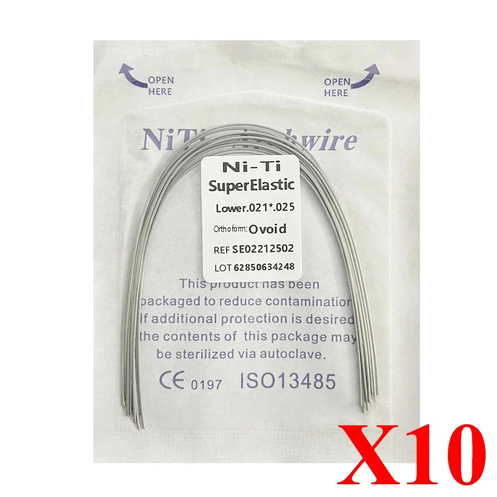 10pack AG Tandheelkundige Boogdraden Orthodontische Super Elastische NITI Ronde Rechthoek Archwire Lagere/Bovenste 012/014/016/018/020/16x16/16x22
