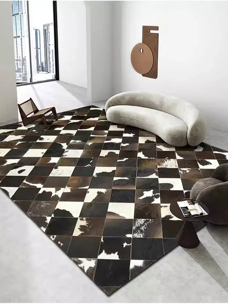 Natural Black And Brown Patchwork Cowhide Rug Living Room Handmade Stitching Cow Fur Bedroom Carpet Large Floor Mat