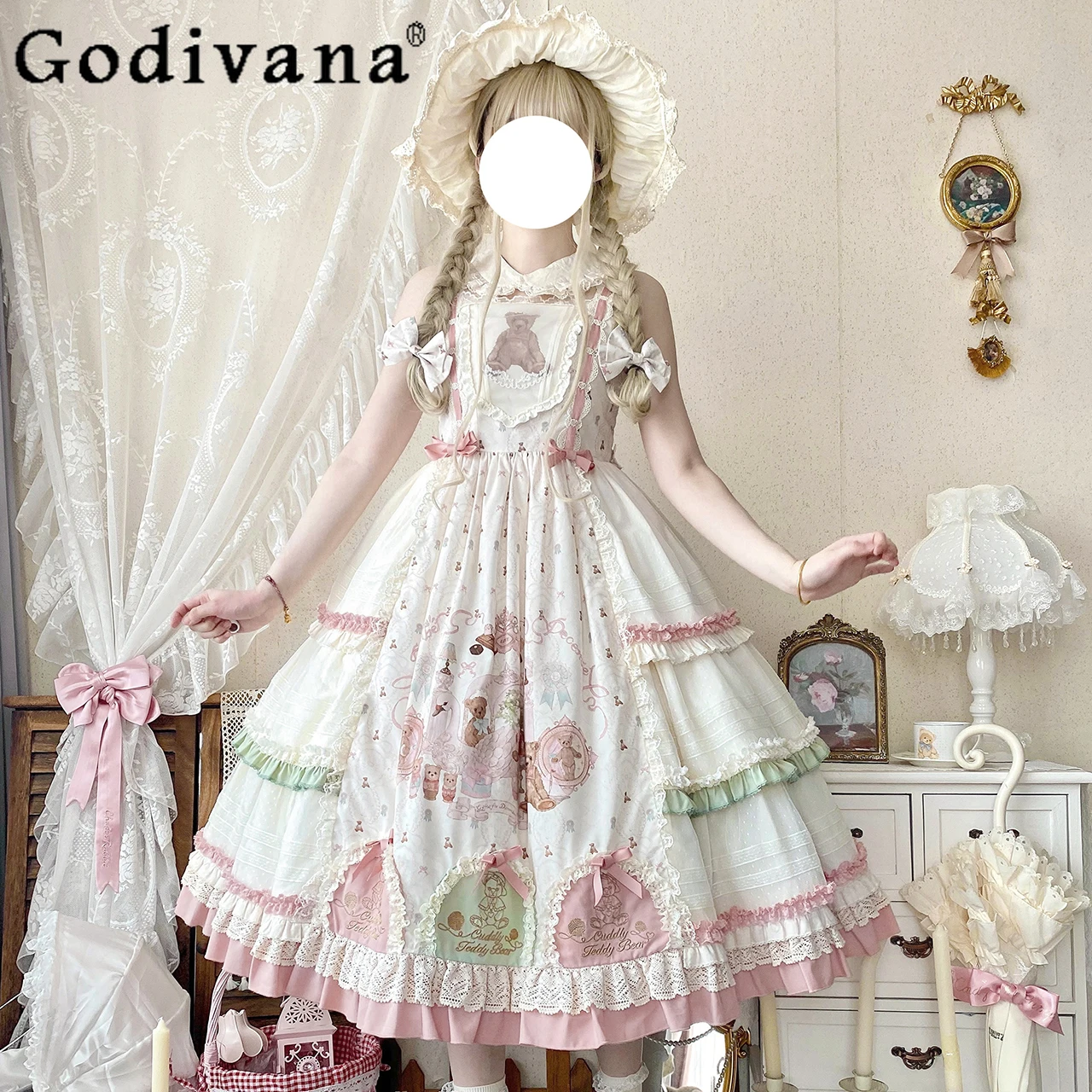 

Original Cla Sweet Lolita Princess Tea Party Dress Women High Waist Slim Elegant Long Dress Japanese Soft Girls Y2K Dress OP