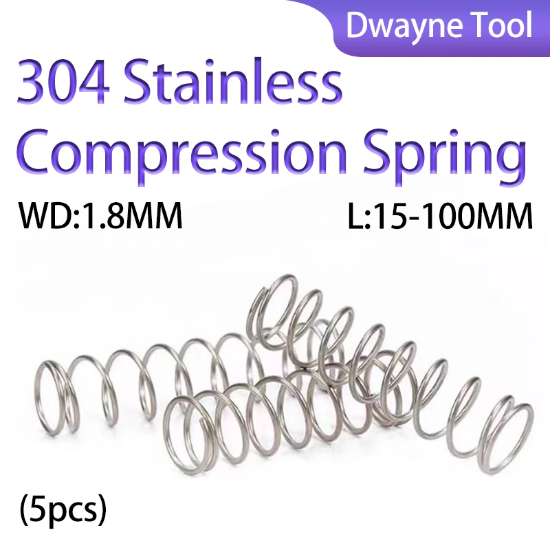 

304 Stainless Compression Spring, WD 1.8mm, OD 10-25mm, L 15-100mm-For Industrial Machinery, Automotive and Electronic Equipment