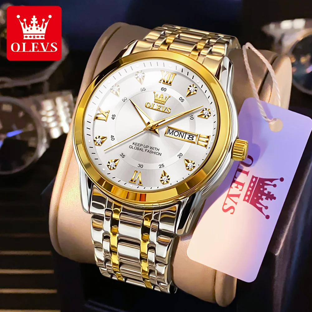 

OLEVS Premium Men's Quartz Watch Luxury Waterproof Stainless Steel Dual Calendar Men's Watch Preferred Watch for Men's Dating