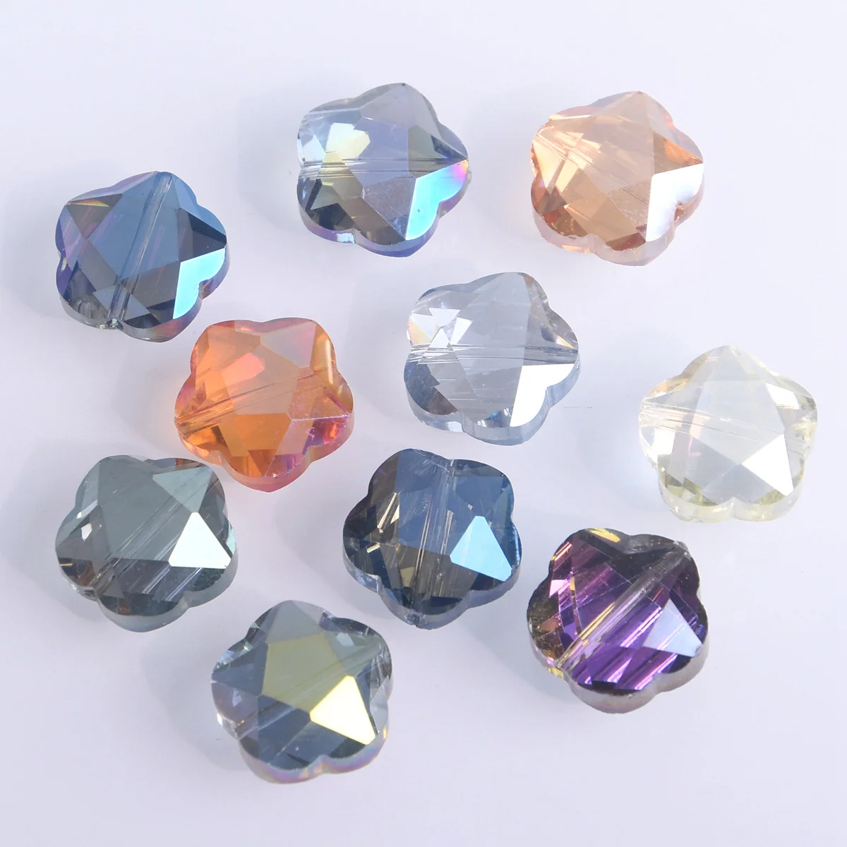 10pcs 14mm Flower Faceted Colorful Crystal Glass Loose Crafts Beads For Jewelry Making DIY Findings