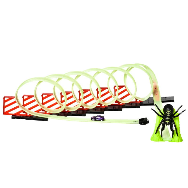 

Track Builder DIY Loop Kit with Luminous Effect Spider Model Pull-back Car
