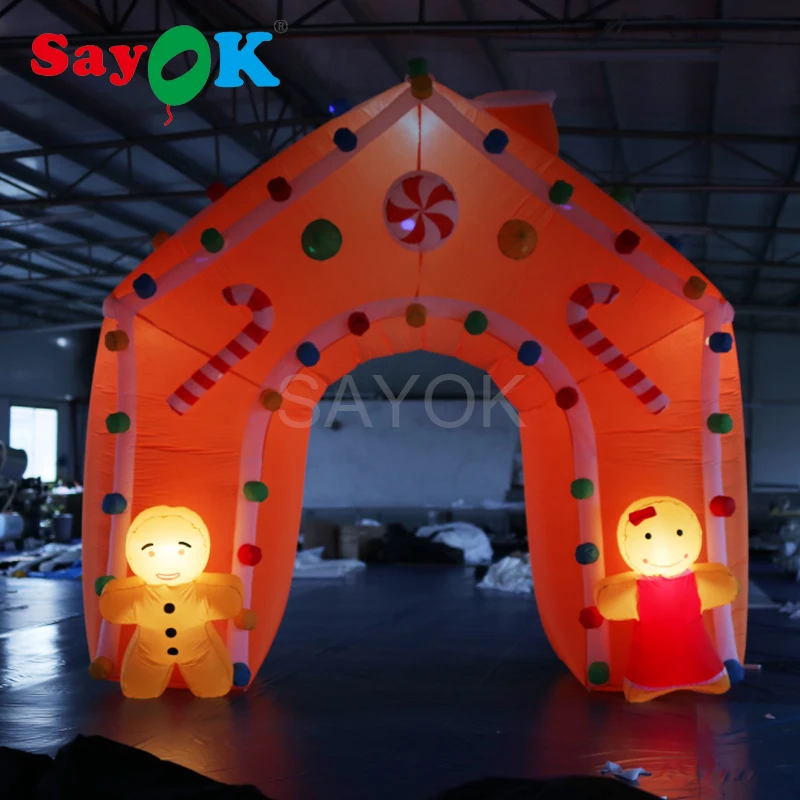 

4m Led Inflatable Christmas Decorations Arch With Candy Cane And Cute Doorman, Inflatable Christmas Archway Entrance With Blower