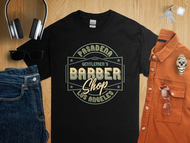 Vintage Pasadena Barber Shop T-Shirt, Los Angeles Gentlemen's Tee, Retro Style Barber Graphic Shirt, Unique Gift Idea