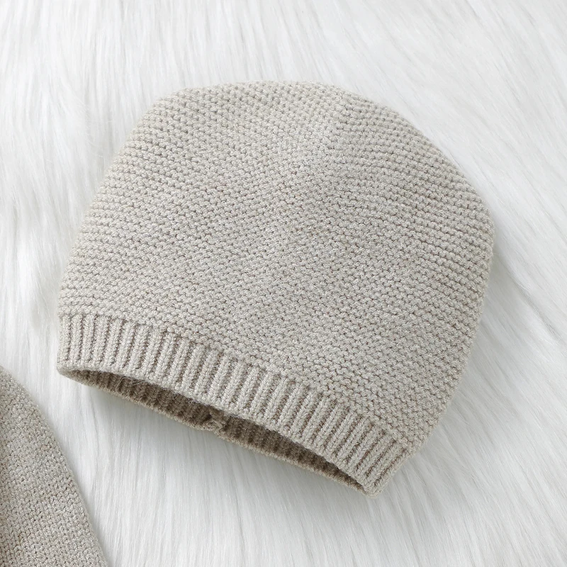 Winter Long Sleeve Baby Boys Girls Rompers Hats Outfits Sets Autumn Solid Color Knitting Newborn Netural Jumpsuits Clothes 0-18m