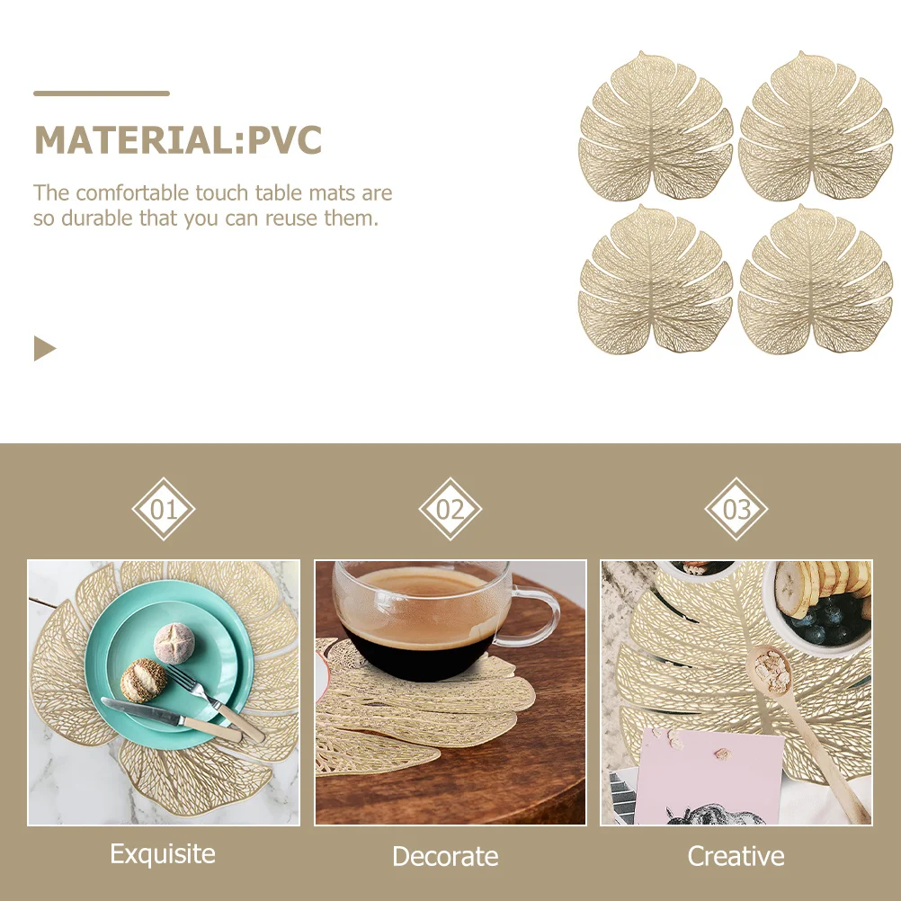 

4Pcs Dining Table Mats Leaf Placemat Heat Resistant Monstera Leaf Placements Reusable Summer Decoration