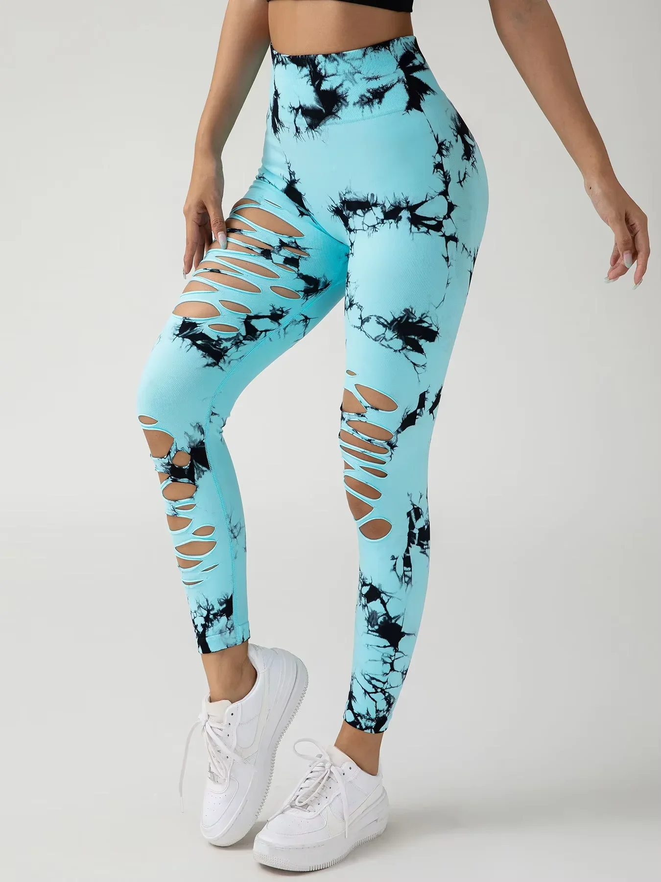 

Women's Fashion Seamless Tie Dye SkinnyYoga Pants New Casual Hollow out High Waist Scrunch butt Hip Sports Fitness Leggings