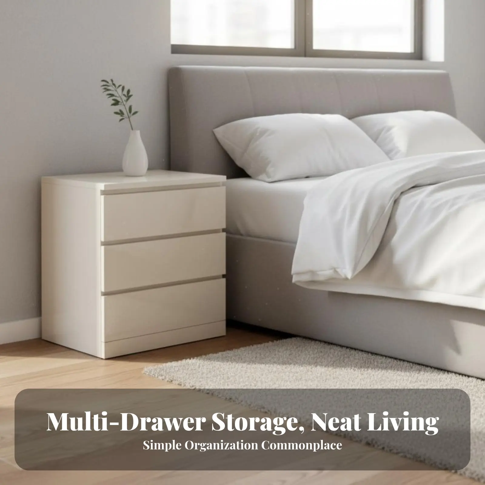 

Прикроватная тумбочка с 2 ящиками и полкой, современный дизайн, мебель для спальни, прочная конструкция, простая сборка, для домовладельцев и арендаторов.