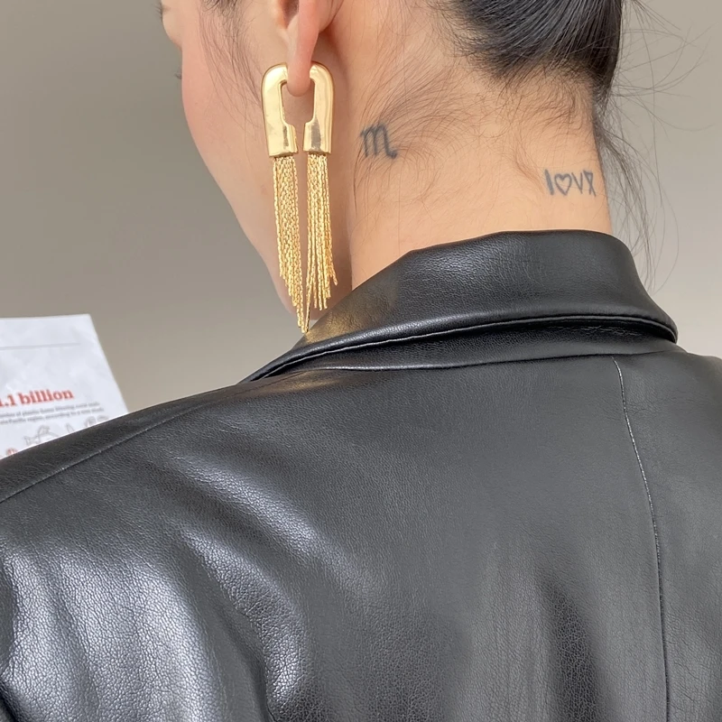 

Brass With 18K Gold Long Tassel Statement Drop Earrings Women Jewelry Party T Show Gown Punk Gothic Top Runway Korean Japan