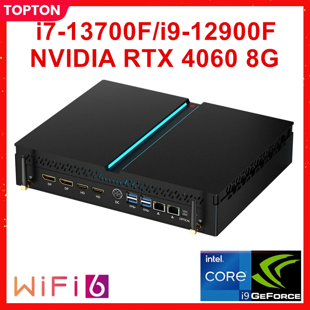 

Topton New Mini PC Gamer 13th Gen Intel i7 13700F i9 12900F NVIDIA RTX 4060 8G 3060 12G PCIE4.0 Windows 11 Gaming Computer WiFi6