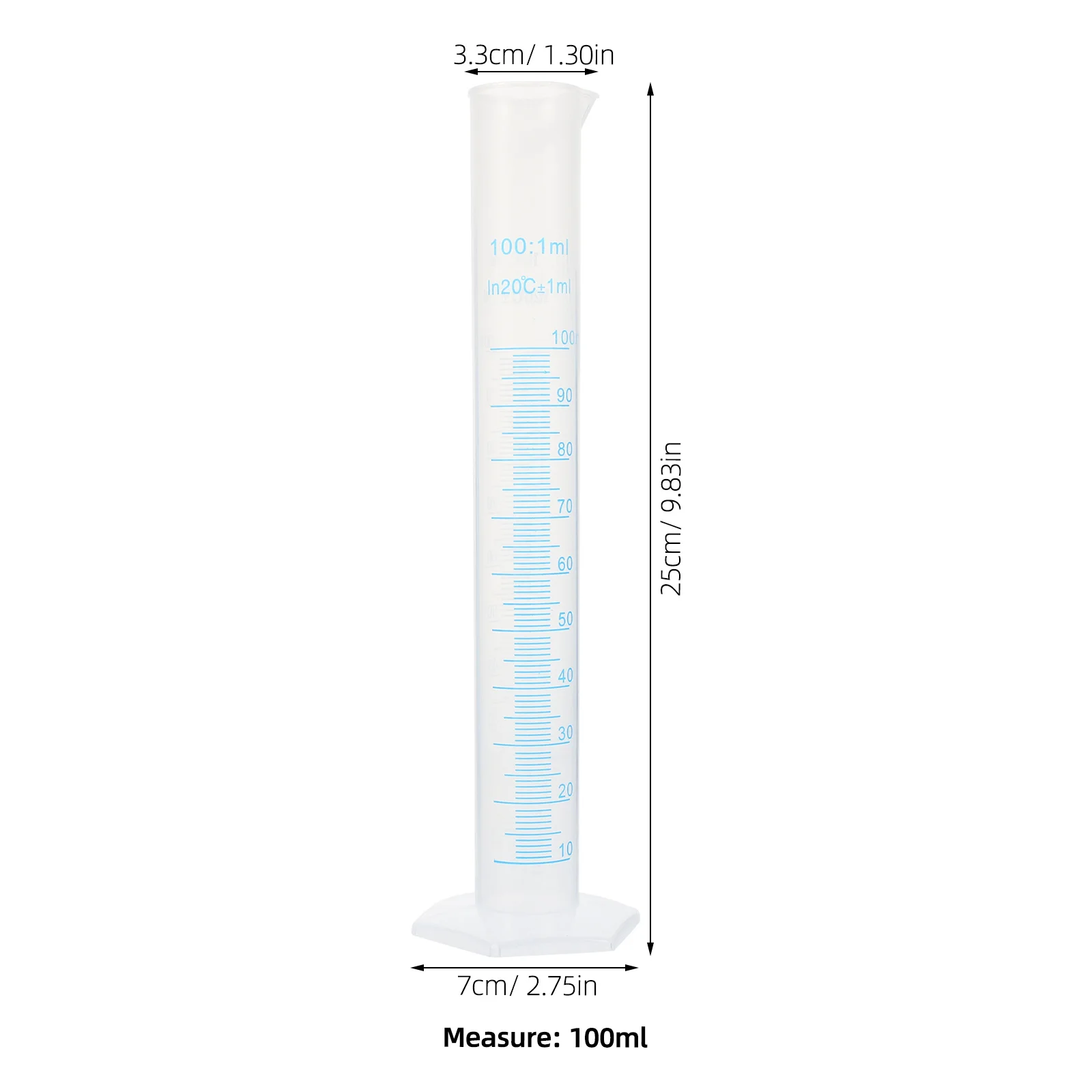أسطوانة قياس متدرجة شفافة 100 مل، أسطوانة مختبر بلاستيكية آمنة للطعام شديدة التحمل وقابلة لإعادة الاستخدام مع حافة واسعة ودقة #6