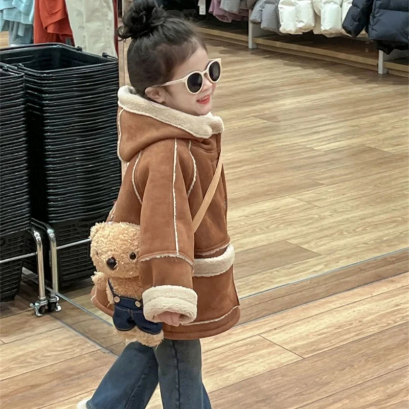 Girls Coat Overcoat Jacket Windbreak Outerwear 2025 Hooded Winter Autumn Warm Cotton Newest Velvet Children's Clothing