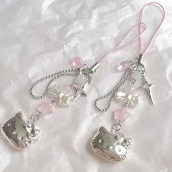 Kat mobiele telefoon touw ketting anime hanger Y2K kralen kralen ketting handgemaakte kralen strand choker roze sleutelhanger telefoon charme sleutelhanger