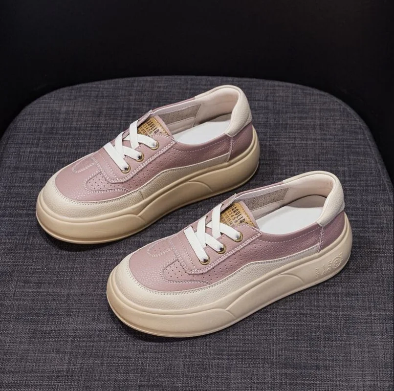 2026 Women's Cross Straps Hollow Genuine Leather Sneaker Flat Thick Sole Comfortable Breathable Ravel Shoes Woman Trendy Sneaker