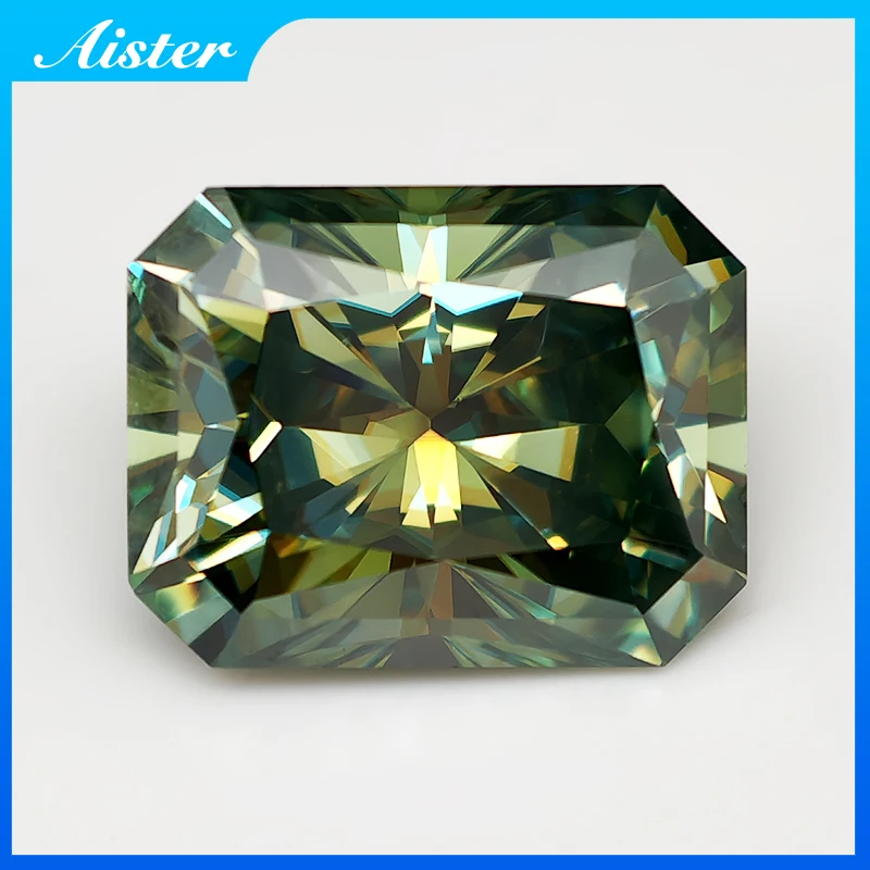 Never Fake Radiant Cut Green Moissanite Stone with Certificate VVS1 Moissanite Loose Gemstones Pass Diamond Tester with GRA