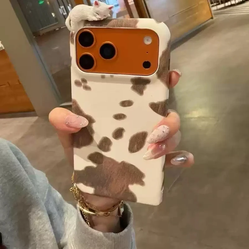 

Кожаный чехол для телефона HOCE с милым молочным узором и котом для iPhone 17 16 15 14 Pro Max 17 Pro, противоударный жесткий защитный чехол