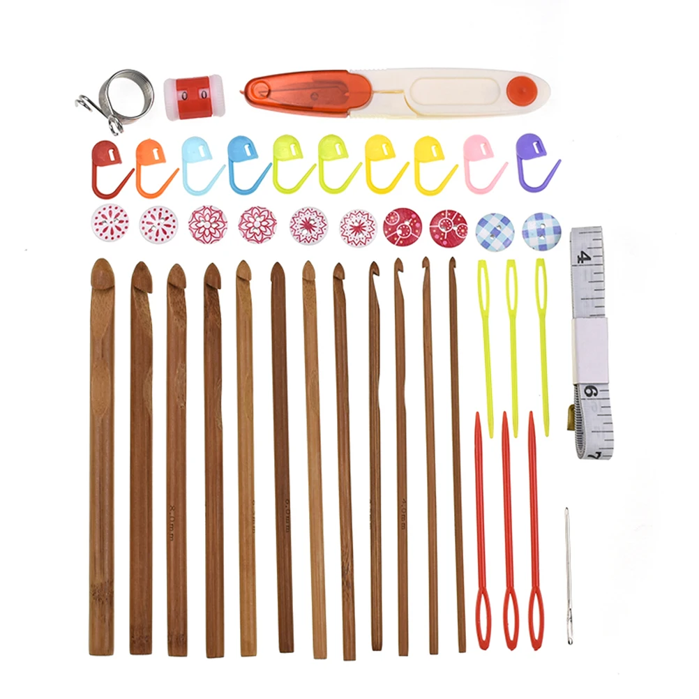 

43Pcs Bamboo Crochet Hooks Set Ergonomic Grip Yarn Knitting Needles DIY Accessories Storage Bag DIY Crochet Hooks