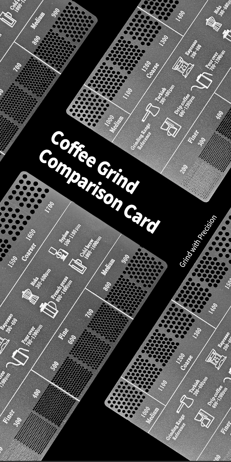 OANKR Kaffeemahl-Referenzkarte, 200-1700µm 304 Edelstahl Kaffee-Messstab Professionelle Werkzeuge Kaffee-Zubehör – Detail 2