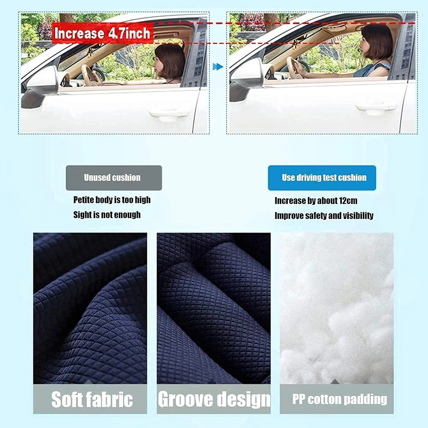 Car Driving Seats Cushion Dwarf Driver Thickening Booster Cushion Heightened Office Chair Cushion for Cars Trucks Blue