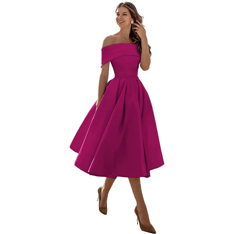 ZL23 vestidos de dama de honor con hombros descubiertos para mujer, vestido Formal de fiesta de satén corto, vestido Maxi