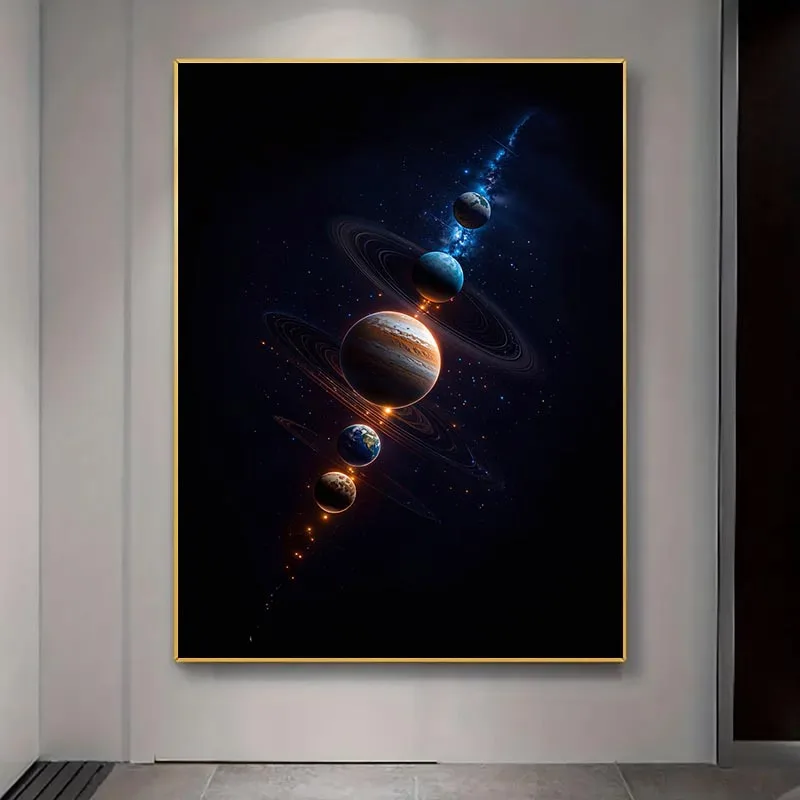 1pc Frameless Modern Planets in Space Canvas Poster -Canvas Painting Vibrant Galaxy & Planet Design for Bedroom & Living Room