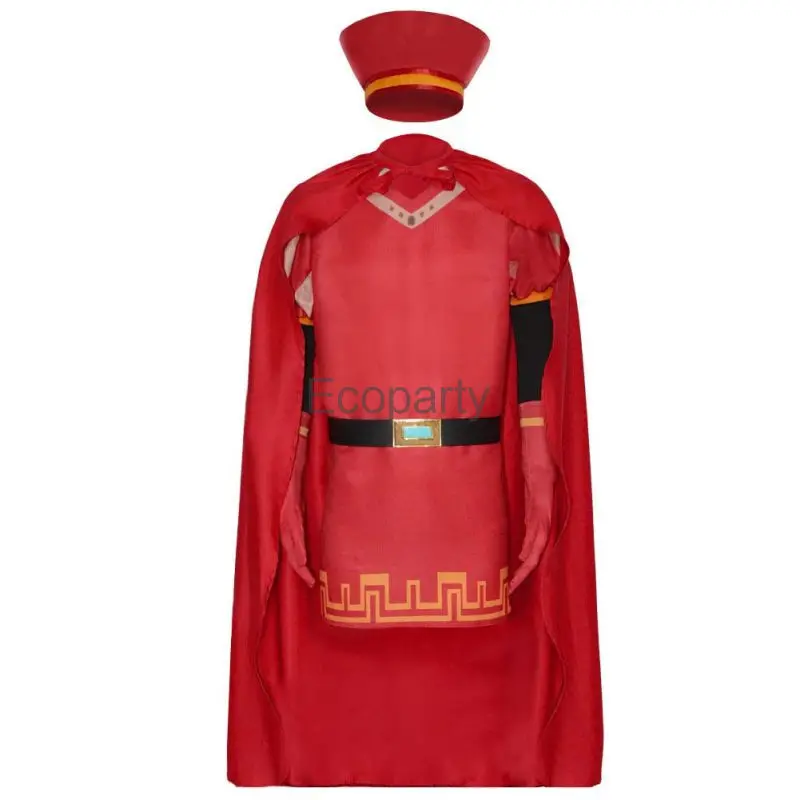 Disfraz de Lord Farquaad de Halloween para hombre y mujer, traje rojo de Anime de lujo, vestido, capa, sombrero, guantes, conjunto de disfraces de fiesta de Carnaval