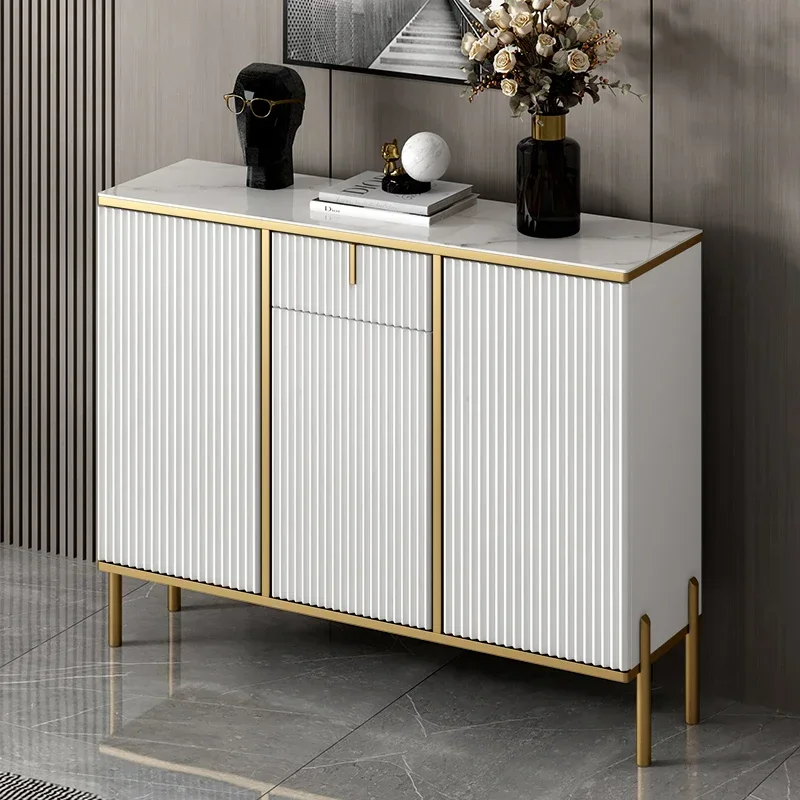 Italian Modern Luxury Rock Plate Shoe Cabinet Home Entrance Hall Cabinet White Gate Cabinet