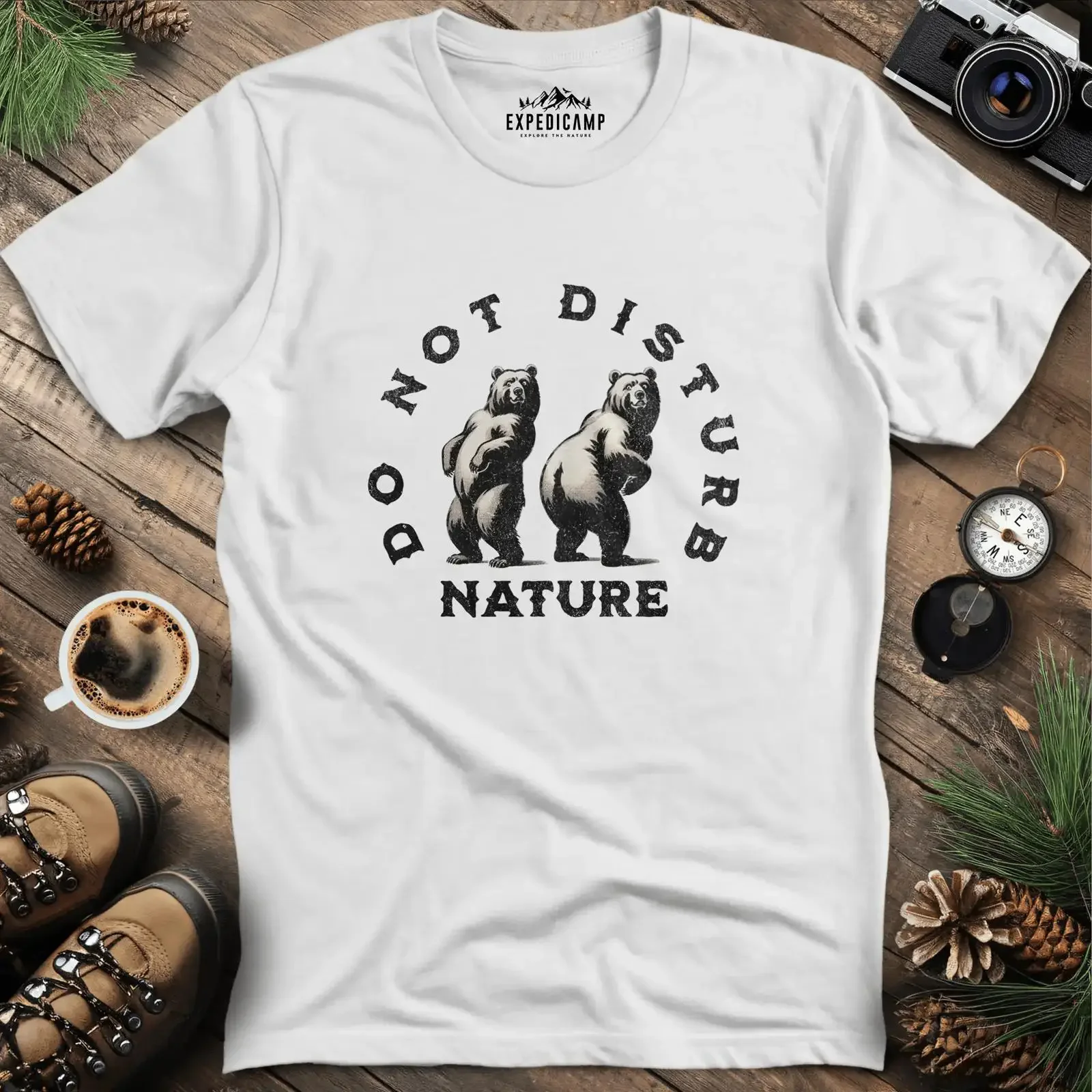 Do Not Disturb Nature Bears T Shirt White Outdoor apparel for travel hiking camping and lovers ExpediCamp vintage Washed
