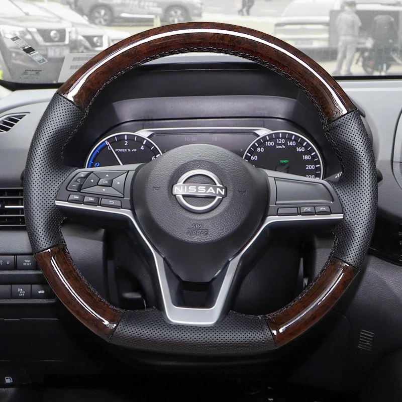 Hand-Stitched Genuine Leather peach wood grain car Steering Wheel Cover For Nissan X-Trail Qashqai Serena Kicks Teana 2017-2019