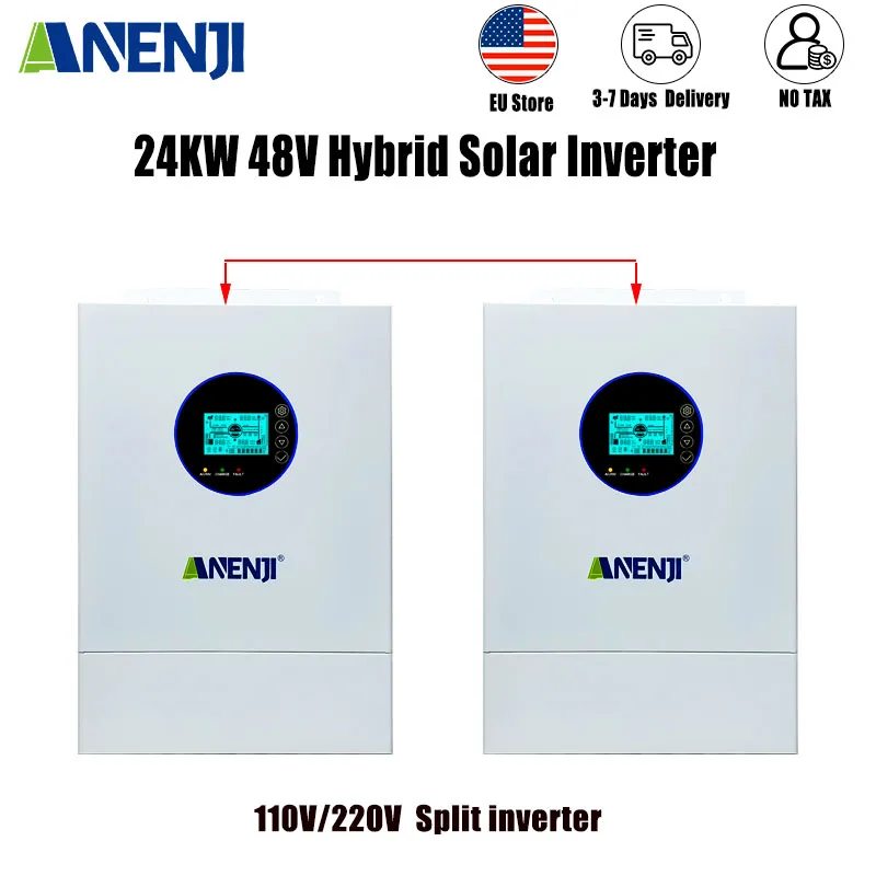 ANENJI 120/240V 12KW  24KW hybrid solar inverter 48V split photovoltaic inverter pure sine grid on/off grid built-in 200A  parallel  With WiFi