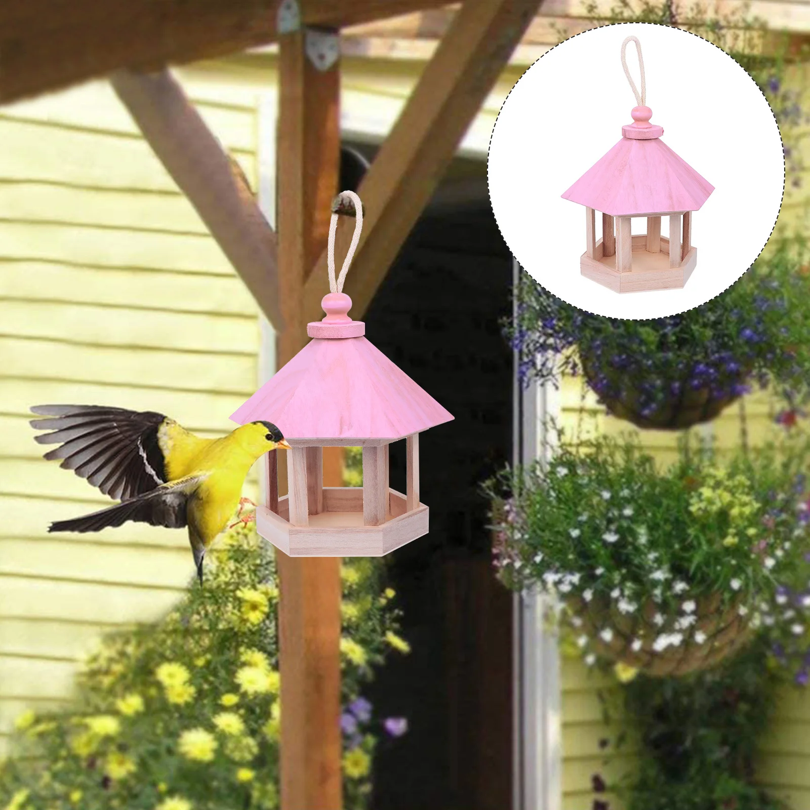

Wooden Bird Nest Unfinished DIY for Pet Birds Thick Rope Hanging Garden Outdoor Decor Durable Practical Natural